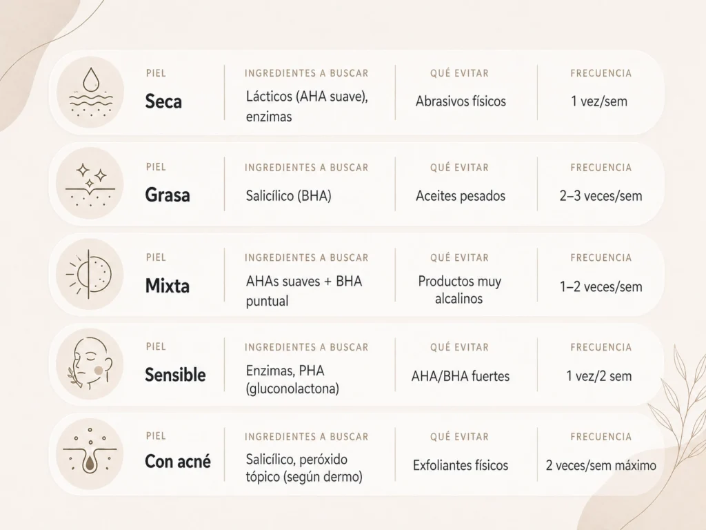 Exfoliación facial recomendada según el tipo de piel