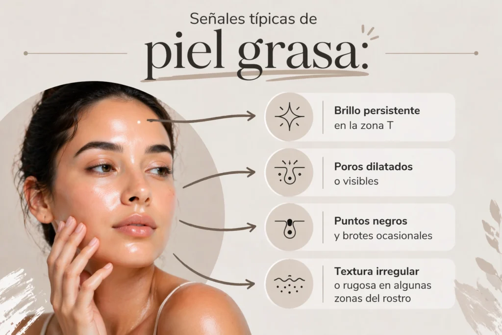 Infografía de cómo identificar la piel grasa