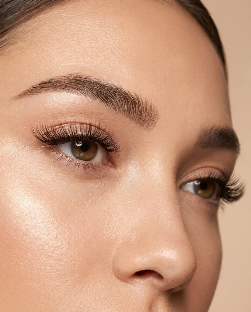 Extensiones de pestañas volumen con abanicos suaves para una mirada más intensa