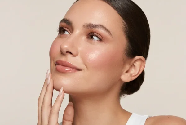 Rostro con huesos de las mejillas definidos mediante maquillaje luminoso y contorno suave