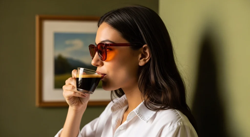 Joven mujer tomando café