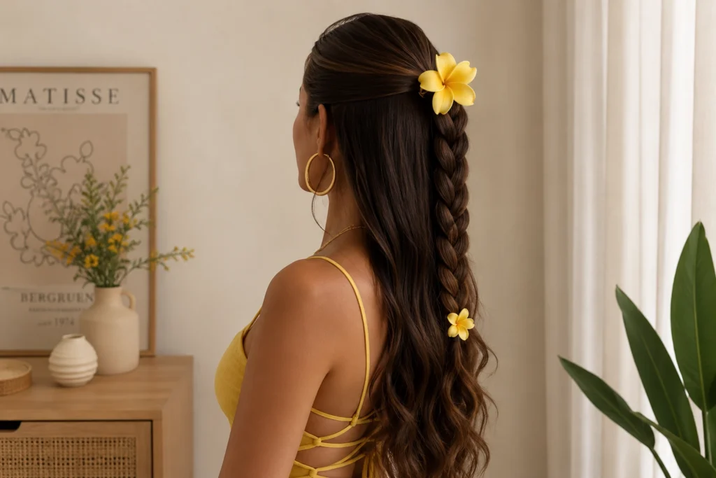 Peinados verano tendencia, accesorios amarillos flores cabello