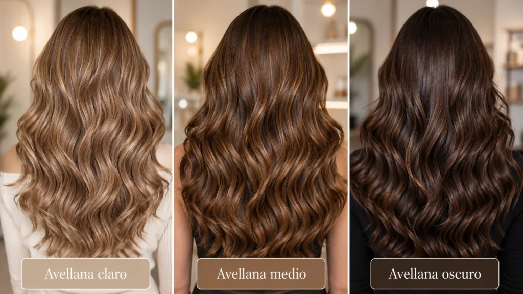 Comparativa de Color de pelo avellana claro, medio y oscuro