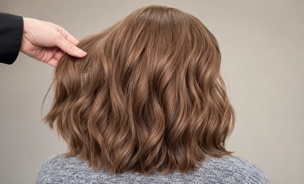Cabello corto ondulado con Color de pelo avellana uniforme y natural