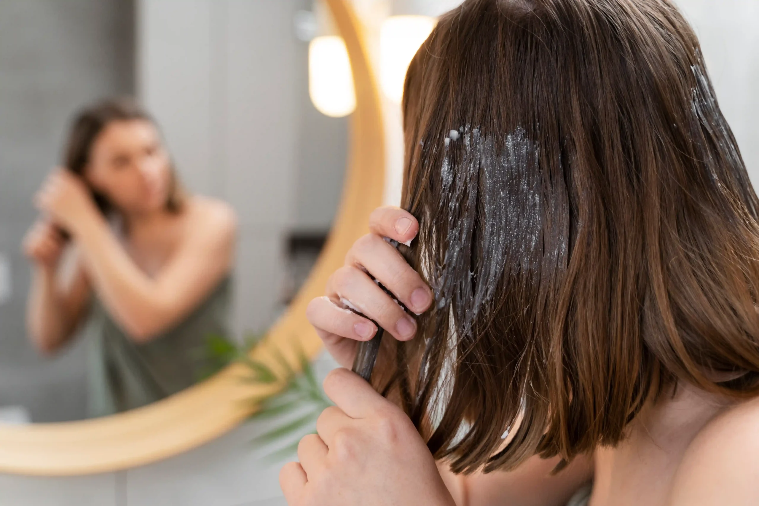 Mujer con el cabello suave y brillante después de una rutina de hidratación