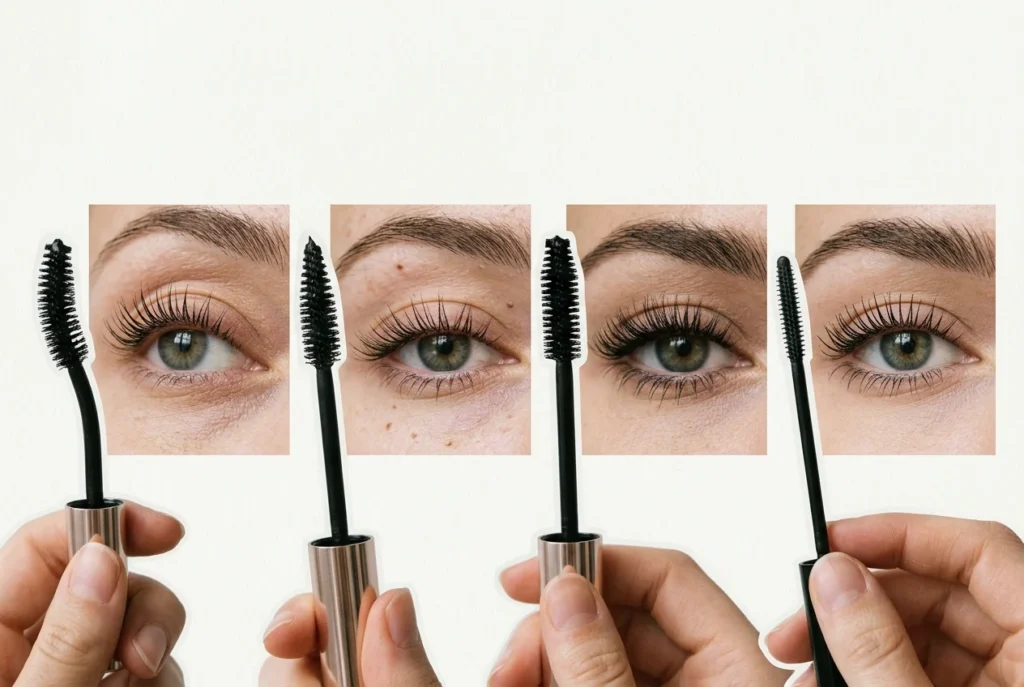 Diferentes cepillos de rímel para adaptar la aplicación a la forma del ojo y al efecto deseado.