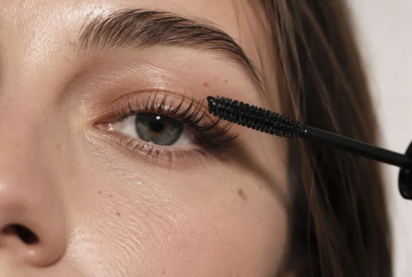 Mujer aplicando rímel negro sobre unas pestañas naturales, largas y definidas