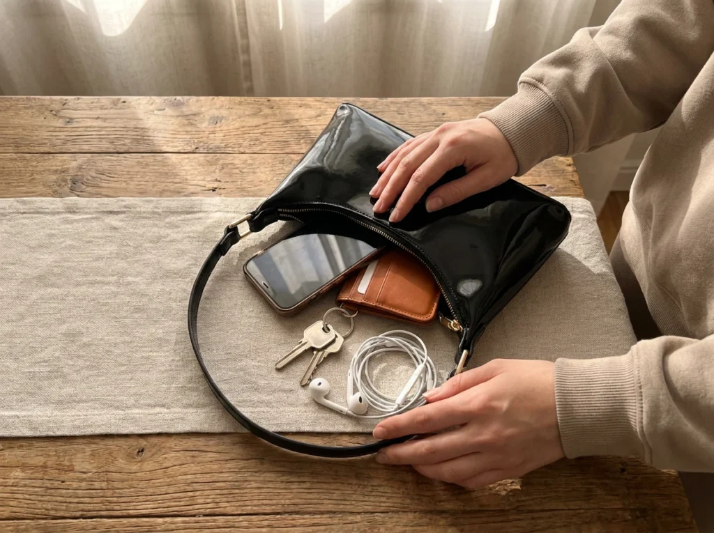 Contenido esencial que cabe dentro de una bandolera pequeña: móvil, cartera y llaves
