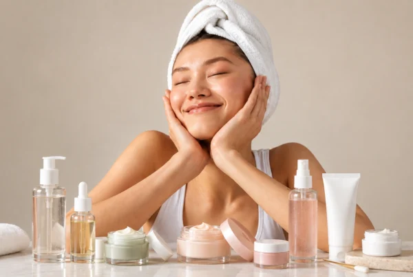 Skincare coreano con productos para el cuidado facial
