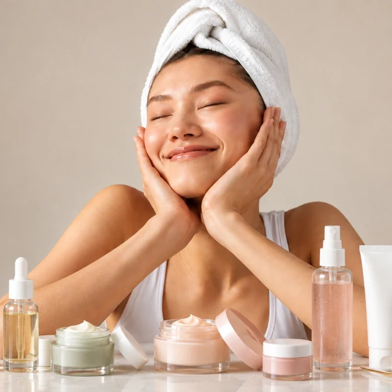 Skincare coreano con productos para el cuidado facial