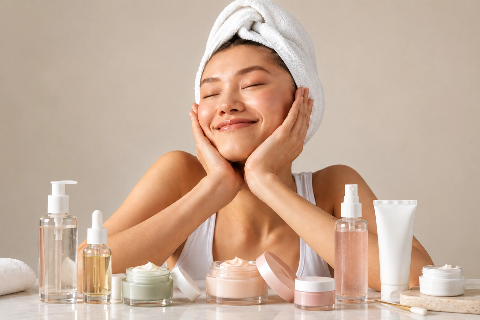 Skincare coreano con productos para el cuidado facial
