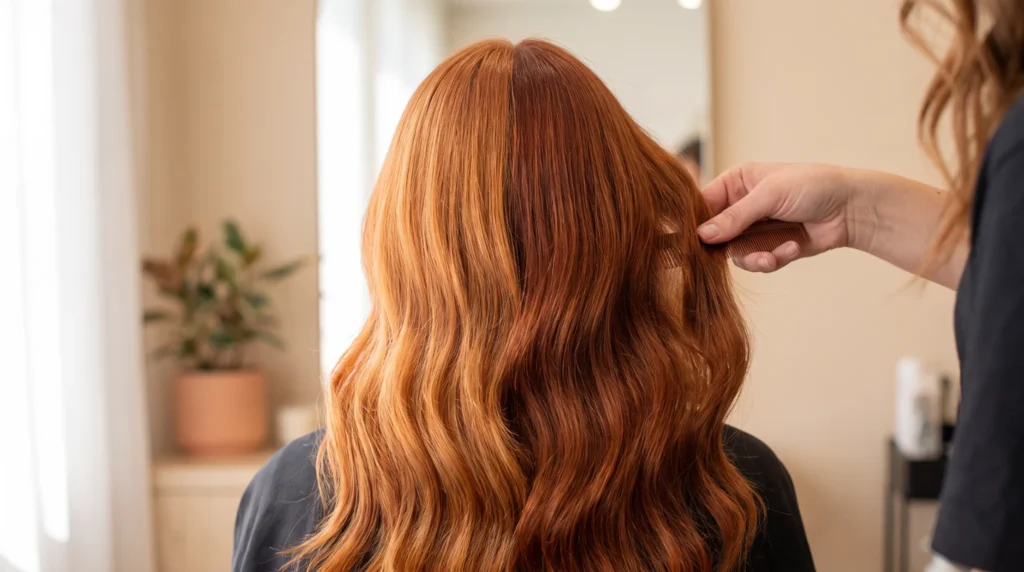 Comparación de un cabello cobrizo naranja y un cobrizo equilibrado