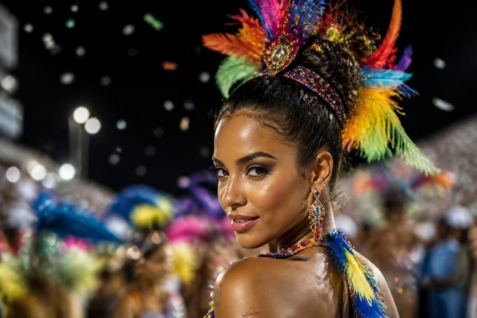 Recogido alto con plumas para un disfraz de carnaval